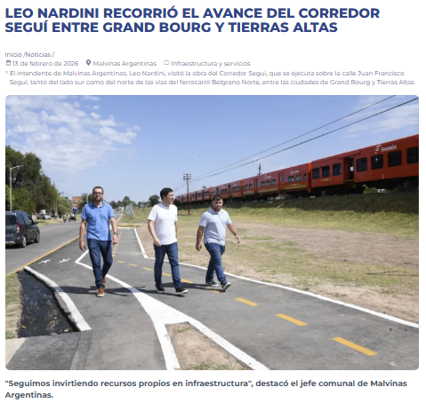 NOTICIAS MALVINAS ARGENTINAS: LEO NARDINI RECORRIO EL AVANCE DEL CORREDOR SEGUI ENTRE GRAND BOURG  Y TIERRAS ALTAS.